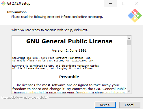 Tela de instalação do GIT no windows